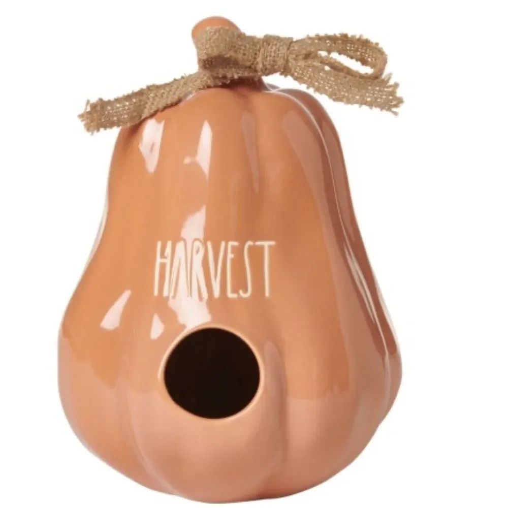 NIB RAE DUNN HARVEST THANKSGIVING GLOSSY ORANGE GOURD BIRDHOUSE 9
